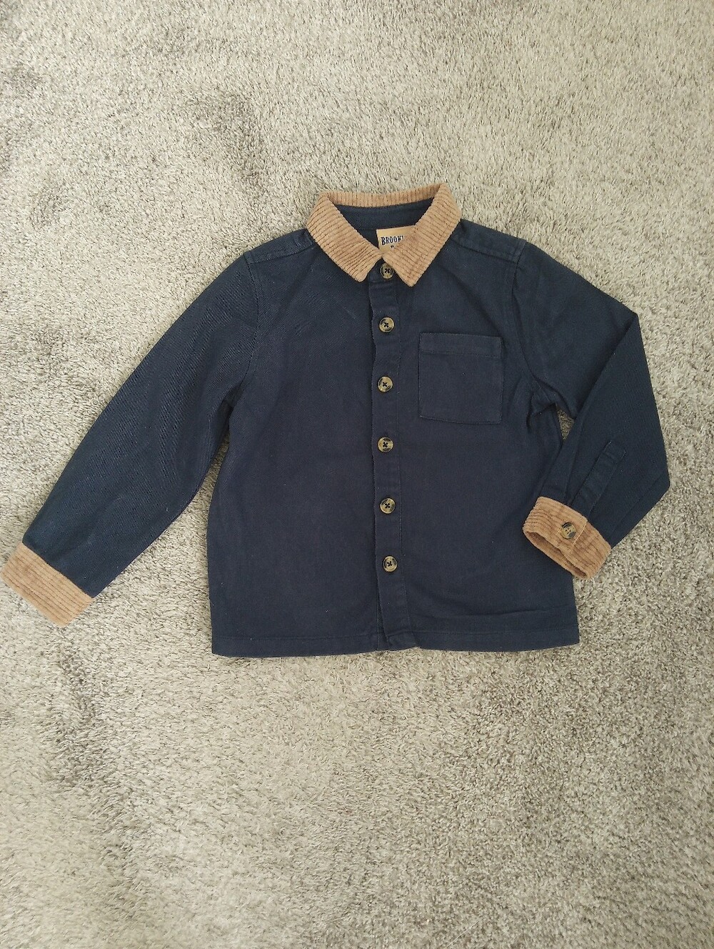 Toddler Boys Navy Jacket with Tan Corduroy Collar & Cuffs - Size 5T